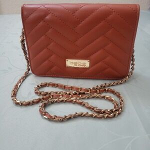 Bebe Women's Small Leather Shoulder Handbag with Chain Strap Brown